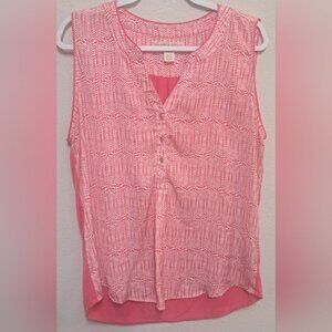 Hanna & Gracie Womens XL Pink Sleeveless Blouse Button Front Chiffon Knit Back